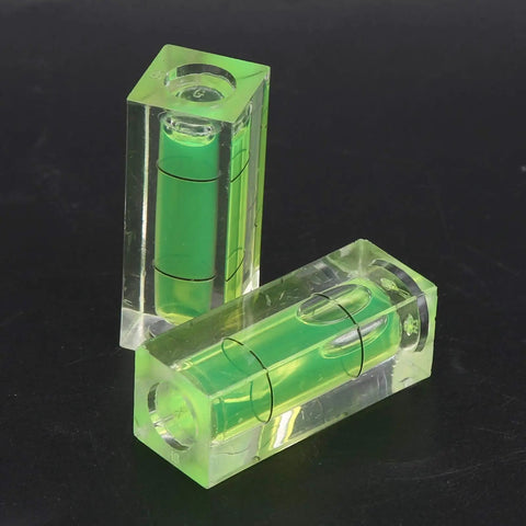 Small Spirit Level Square Bubble Level High Optical Transparency Material in green, showing precision lines for measurement.