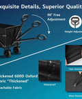 Grab And Go Heavy Duty Collapsible Folding Wagon with 65L Capacity showing 600D Oxford fabric, handles, and steel frame details