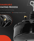 Close-up of the Kickin Ass Vacuum Brake Booster for Jeep Cherokee, showcasing black electrophoretic coating and mounting details.