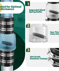 Front view of silent check valve on 1-1/2 inch pipe with Buna-N couplings and stainless clamps.