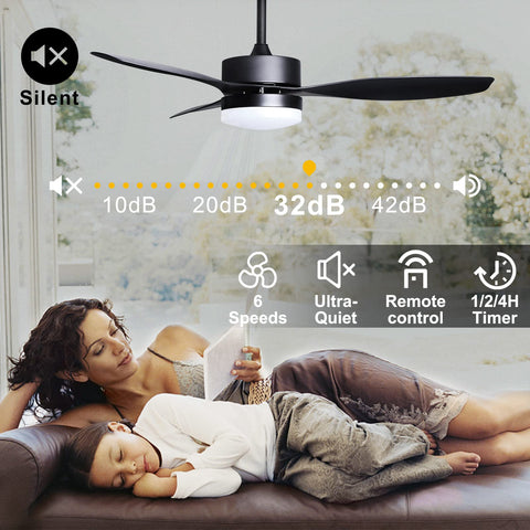 52 Inch Ceiling Fan With Remote And Light For Indoors Or Outdoors Black Ceiling Fan Light Over Sleeping Family