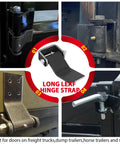 Heavy Duty Steel Dump Trailer Hinges With Strap Style Leaf Design shown in close-ups for reliable door and gate installation.