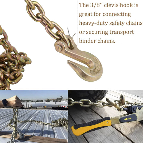 3/8 Inch Clevis Grab Hook For Chains Grade 70 G70 Heavy Duty 6600 Lbs Break Strength Double Layer Forged Alloy Steel Fits 3/8 Inch Truck Trailer Tow Chains Ideal For Marine And Industrial Use 10 Pack showcasing installation