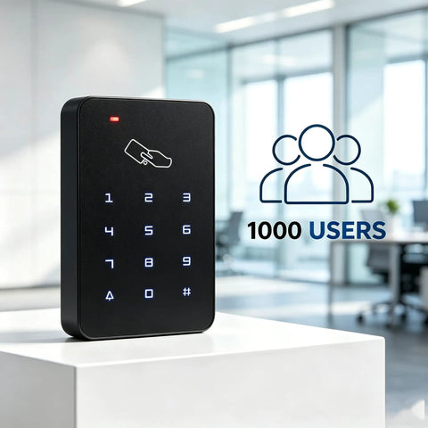 Heavy Duty Standalone Rfid Access Control Keypad For Secure Doors Featuring Card Pin Entry Mode Supports Up To One Thousand Users showing keypad with user capacity.