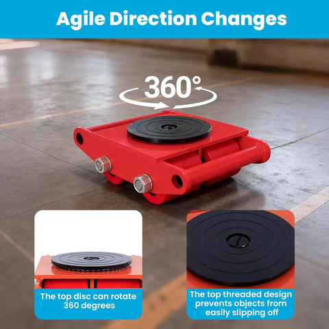 Heavy Duty Machinery Mover Skates Set For 8 Ton Capacity, 4 Pack Carbon Steel Dollies With 360 Degree Tops on floor