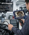 7 Inch IPS Borescope With 1080P HD Articulating Endoscope Camera And Light Two Way 210 Degree Pivot For Tight Spaces One Handed Control For Fast Inspections Of Ducts Pipes And Machinery, shown in auto repair use