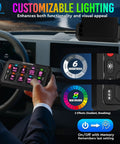 User holding Eight Gang Wireless Switch Panel For Off Road Vehicles with customizable lighting features and RGB settings.