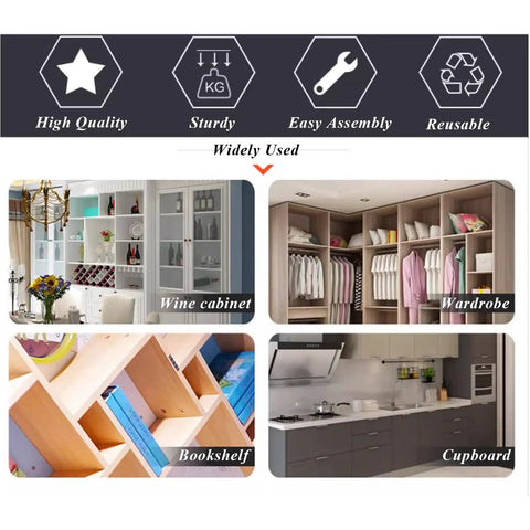 Image showcasing the use of Tough As Nails Cam Lock Fasteners For Furniture Building And Cabinet Connectors in various furniture types.