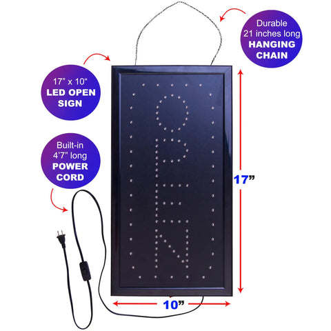 Brighten Up Your Shop With A Vertical LED Neon Open Sign Featuring Flashing Mode Built In Power Cord Easy Install 17x10"