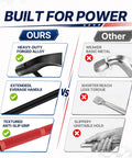 Comparison of Heavy Duty Tire Bead Breaker Tool with features like heavy-duty alloy, extended leverage handle, and anti-slip grip.