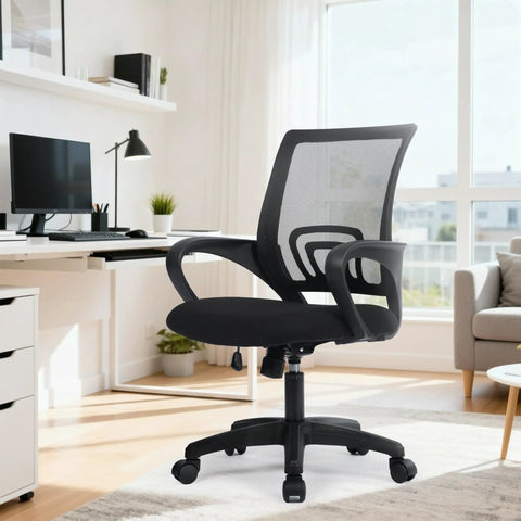 Ergonomic Mesh Office Chair With Lumbar Support, Cushioned Seat, Adjustable Height in modern home office setting
