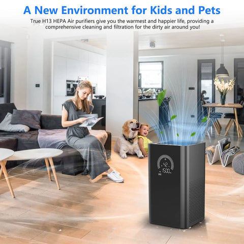 Living room with black air purifier, Compatible With KJ150 And SY910 Air Purifier Replacement Filter H13 True HEPA High Efficiency Filter