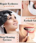 Woman receiving professional salon care with 120 Pack Mini Eyebrow Brushes With Caps For Brow Lamination And Lash Extensions.
