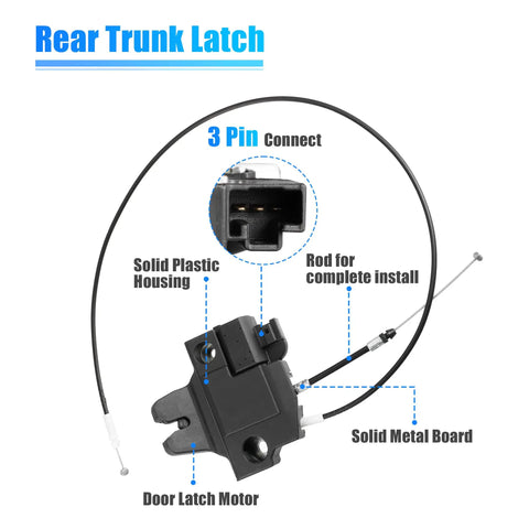 Rear Trunk Latch Lock Actuator Motor 64600-53060 for Lexus IS F IS250 IS350 2006-2013 with cable rod and 3 pin connector