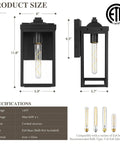 Two Pack Dusk To Dawn Sensor Outdoor Wall Lights, White Aluminum Sconce With Seed Glass, Weatherproof Exterior Wall Mount Lighting For Porch Patio Garden Garage And Entryway OS 3004, size and specifications view showing dimensions and bulb compatibility.