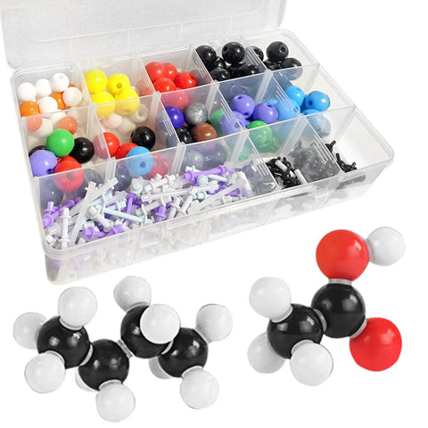 Hands On Organic Chemistry Model Kit For Learning And Exploration, 444 Piece Molecular Kit, color-coded atoms in clear box