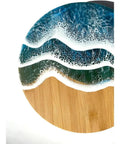 14 Inch Dope Ocean Wave Resin Cheese Board With Lazy Susan Turntable showing blue surf design on wood base.