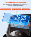 LCD display of Heavy Duty US Coin Counter Sorter And Wrapper Machine shows total amount and coin count details.