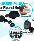 Assorted Size Black Silicone Hole Plugs 100 Pcs For Round Holes 4mm To 13mm With Frosted Finish displayed with size variations.