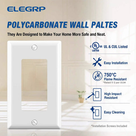 Durable No-Fuss Decorative Receptacle Wall Plate 1-Gang Standard Size Decorator Covers Unbreakable Polycarbonate Faceplates
