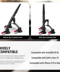 Side-by-side view of Triple Suction Cup Car Mount Kit for Dope POV Driving Shots, showing short and extended pole options.