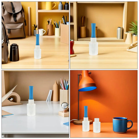 Four Rolls Stretch Film Wrap With Ergonomic Handles for moving and packing, displayed on a desk beside office supplies