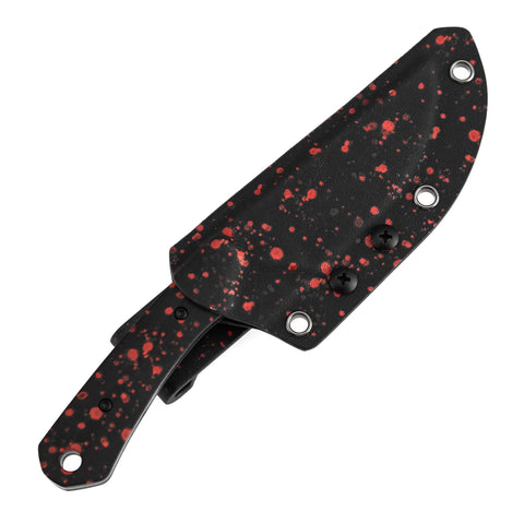 Fixed Blade EDC Knife With 3.69 Inch D2 Drop Point Blade, Beast Tough, G10 handle in black and red Kydex sheath, outdoor tactical use