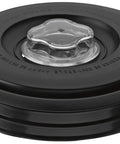 Commercial 1-Gallon Blender Jar Vinyl Lid Black for CAC77, No-Splash, Spill-Proof, Heavy-Duty Vinyl Cap shown from top view