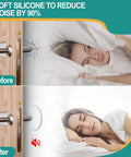 Image showcasing Heavy Duty 3.15 White Silicone Door Stopper Bumpers 6 Pack before and after noise reduction effect.