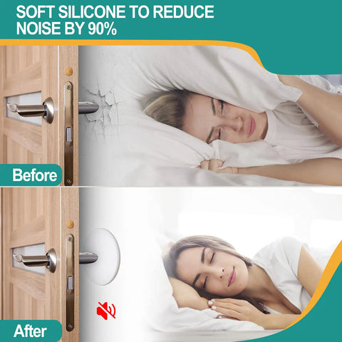 Image showcasing Heavy Duty 3.15 White Silicone Door Stopper Bumpers 6 Pack before and after noise reduction effect.