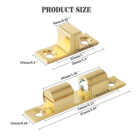 Double Roller Catch Cabinet Latches Set, Adjustable Double Ball Tension Brass Door Latch, 67mm Solid Brass Cabinet Latches And Catches