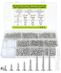 304 Stainless Steel Flat Head Phillips Wood Screws Set 420 Piece Assortment for wood projects with case and M6 anchors