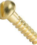 Top Shelf Heavy Duty Solid Brass Wood Screws Featuring Round Head Slotted Drive And Partially Threaded Design, #12 size, 1 inch long.