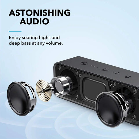 Internal components of upgraded Bluetooth speaker with IPX5 waterproof, rich stereo sound, deep bass, and 24 hour playtime, black.