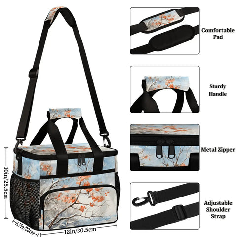 Insulated Picnic Backpack Lunch Box for Women and Men Spacious Tote Cooler with straps, metal zipper, floral design, 12x8.7x10in