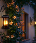 Six Pack Solar Lantern Lights With Realistic Flickering Candle Effects No Wiring Easy Setup Stakes For Garden Backyard Lawn Pathway And Patio Decor Weatherproof Black Auto On At Dusk hanging on a wall