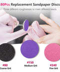 Sanding Paper Disc Set With Metal Nail Drill Bit 80 Pieces 25mm Replacement Discs Grits 80 150 240 in use