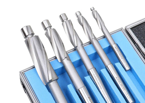 7 Piece HSS Solid Capscrew Counterbore Set With 3 Flute Straight Shank In Inch Sizes Six, Eight, Ten, One Quarter Inch, Five Sixteenths Inch, Three Eighths Inch, And One Half Inch For Fast Clean Countersinking In Wood And Metal