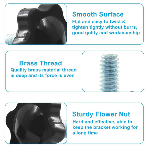 Close-up of 10 Pack 1/4-20 Inch Thread Knob Screws With Plastic Star Nut Set, showing smooth surface and brass thread details.