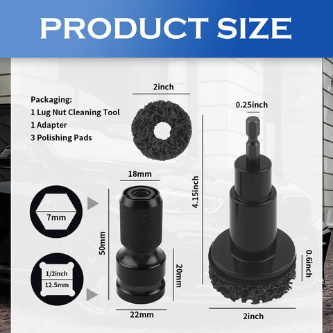 Clean Sweep Rust Removal 5 Piece Wheel Hub Cleaning Kit With 3 Grinding Discs And Polish Pads Designed For Half Inch Drills Sedan Coupe And Pickup Trucks product size details and measurements