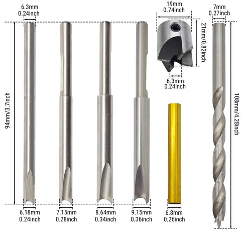 DIY Pen Turning Kit For Lathe With MT2 Mandrel Saver components set including 7mm drill bit and trimming system parts.