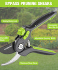 Bypass Pruning Shears 8 Inch Garden Scissors With Dual Opening For Thin And Thick Branches SK5 Steel Blades Nonstick Coated