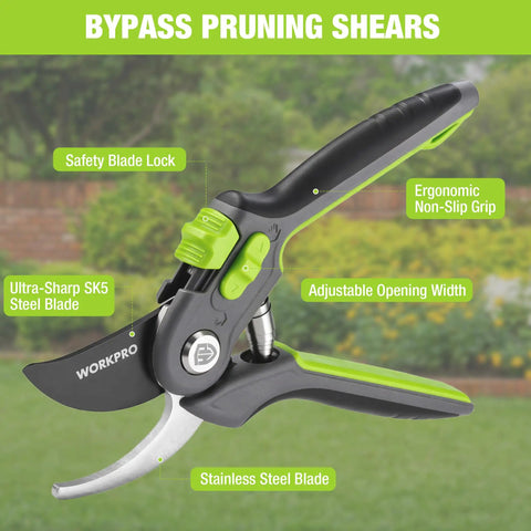 Bypass Pruning Shears 8 Inch Garden Scissors With Dual Opening For Thin And Thick Branches SK5 Steel Blades Nonstick Coated