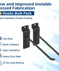 Legit Badass Heavy Duty 10 Inch Slatwall Panel Hooks Black 96 Pack Killer Retail Display Gear With Scratch Resistant Powder Coat, two black steel hooks.