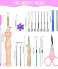 Punch Needle Kit for Adults Beginners with adjustable wooden handle tools, 11 punch needle sizes, poke needles, threaders, scissors.