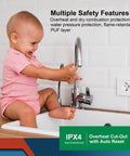 Sweet Compact Mini Tank Water Heater In Sleek Gray Finish Delivers Quick Hot Water Under Counter With Zero Sweat Setup And Top Shelf Performance For Everyday Household Tasks, shown with child at sink.