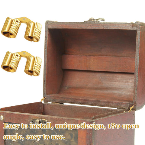 Set Of 6 8 Mm Hidden Brass Hinges For Cabinets And Jewelry Boxes With 180 Degree Opening Invisible Mount Gold Finish DIY Hardware For Small Boxes And Easy Craft Projects shown with open wooden box