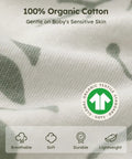 Close-up of 100% Organic Cotton GOTS logo on Baby Sleep Sack 0-6 Months Wearable Blanket Pack of 3 with soft texture.