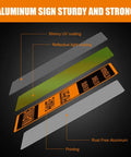 Real Deal Heavy Duty Reflective Aluminum No Trespassing Signs 8 Pack Large 10x7 Orange layered display showing UV coating and materials.