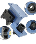 Heavy Duty CNC Tool Holder Tightening Fixture For Worktable, blue metal, CAT40 compatible, multiple views, durable for benches and carts